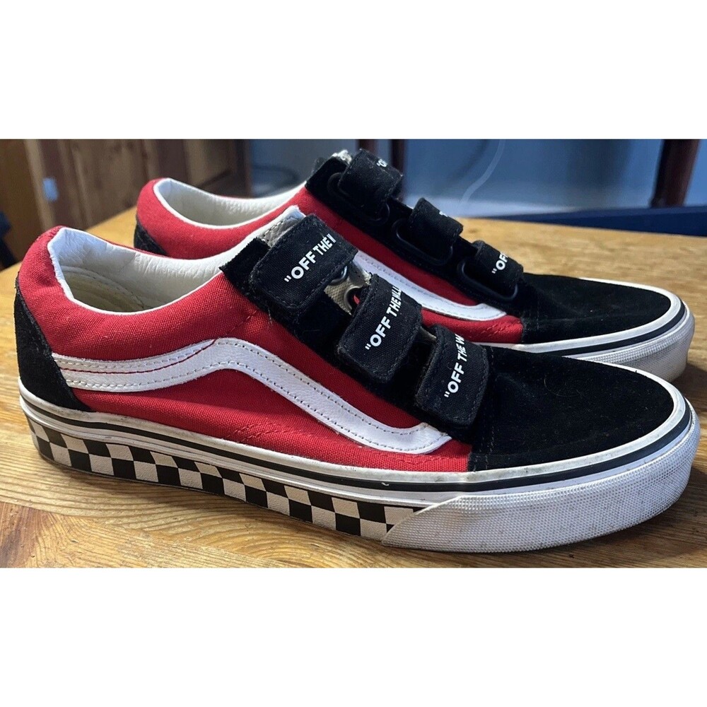 VANS Old Skool Off The Wall V Strap Black Red White Checkered M 6.5 W 8